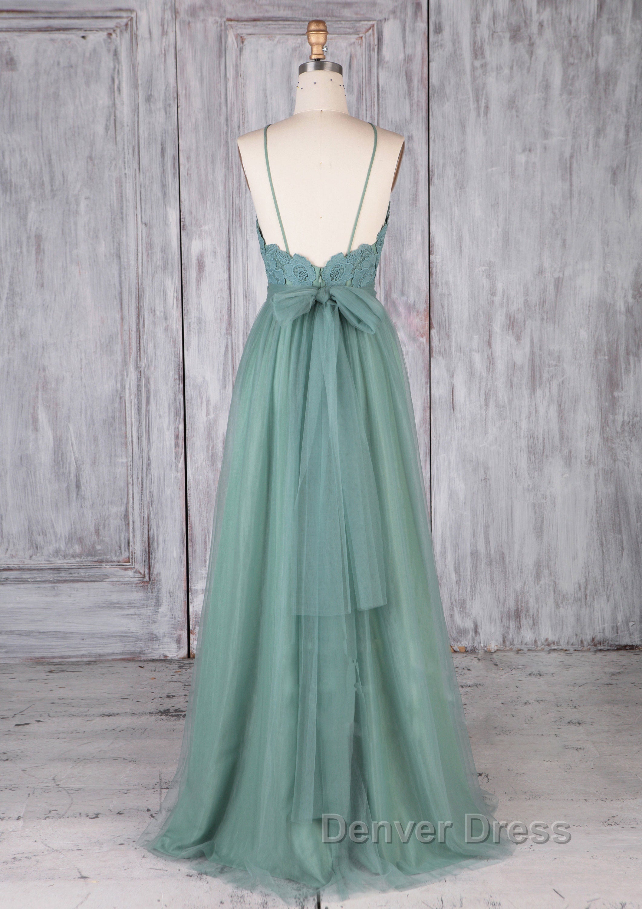 Green tulle lace long prom Dresses green lace evening Dresses