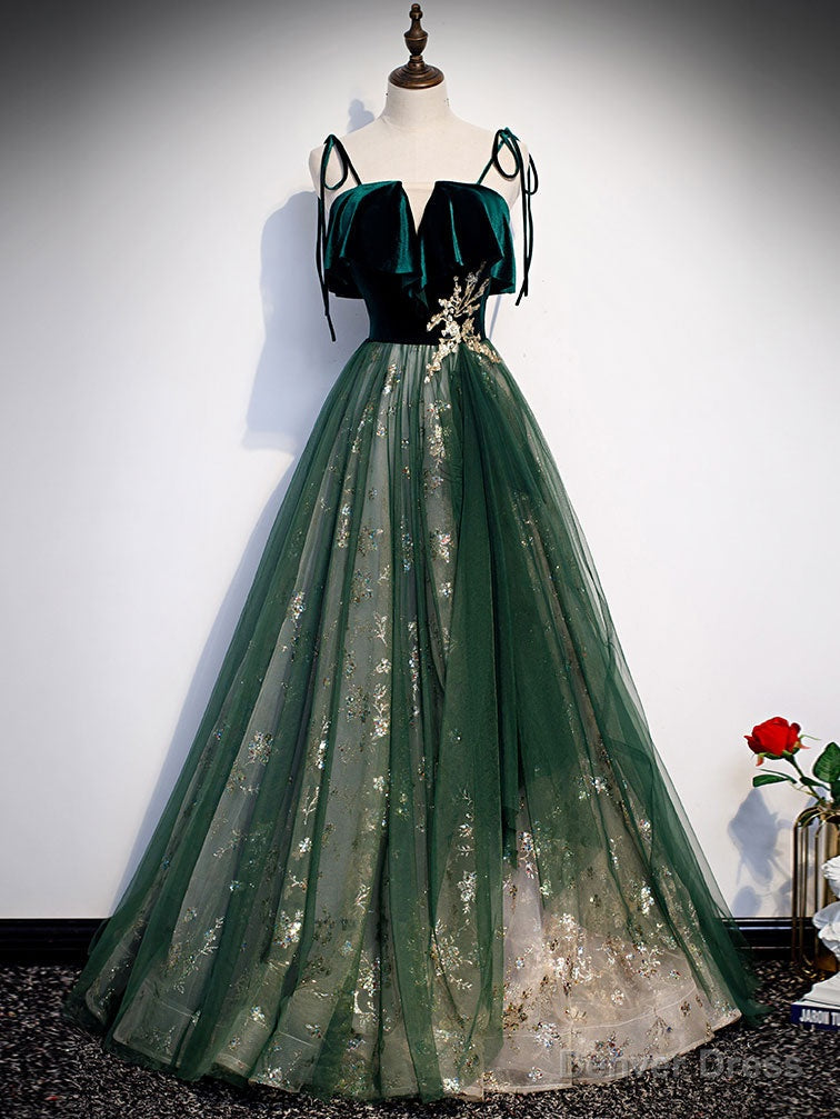 Green Tulle Lace Long Prom Dress, Green Tulle Formal Dress Secondary image