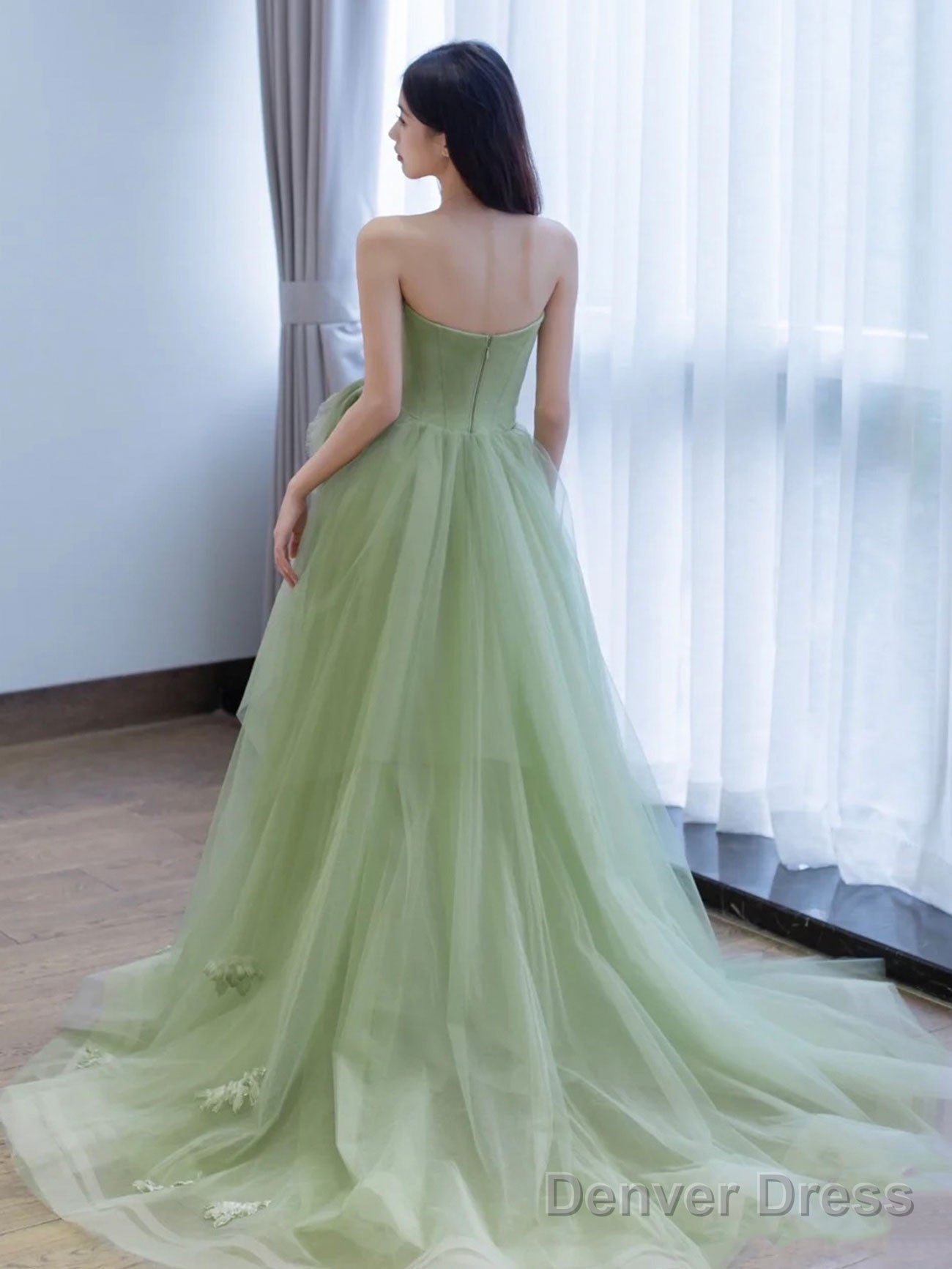Green Tulle Lace Long Prom Dress Green Tulle Formal Evening Dress Secondary image