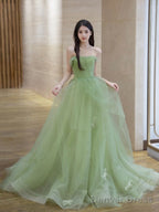 Green Tulle Lace Long Prom Dress Green Tulle Formal Evening Dress