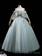 Green Tulle Lace Long Prom Dress, Lace Evening Dress