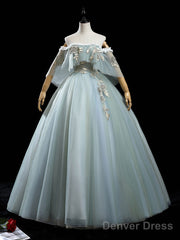 Green Tulle Lace Long Prom Dress, Lace Evening Dress