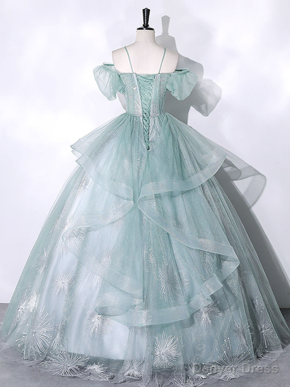 Green Tulle Lace Long Prom Dresses, Green Lace Long Sweet 16 Dress Main image