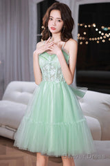 Green Tulle Lace Short Prom Dress, A-Line Evening Party Dress