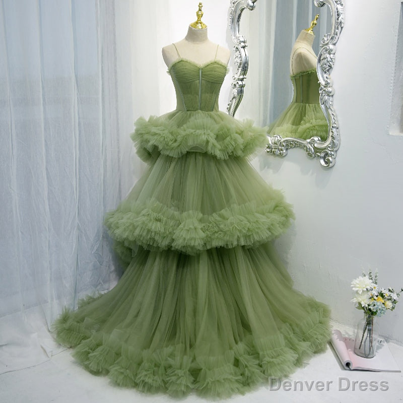 Green Tulle Layers Straps Sweetheart Long Prom Dress Prom Dress, Green Prom Dresses Secondary image