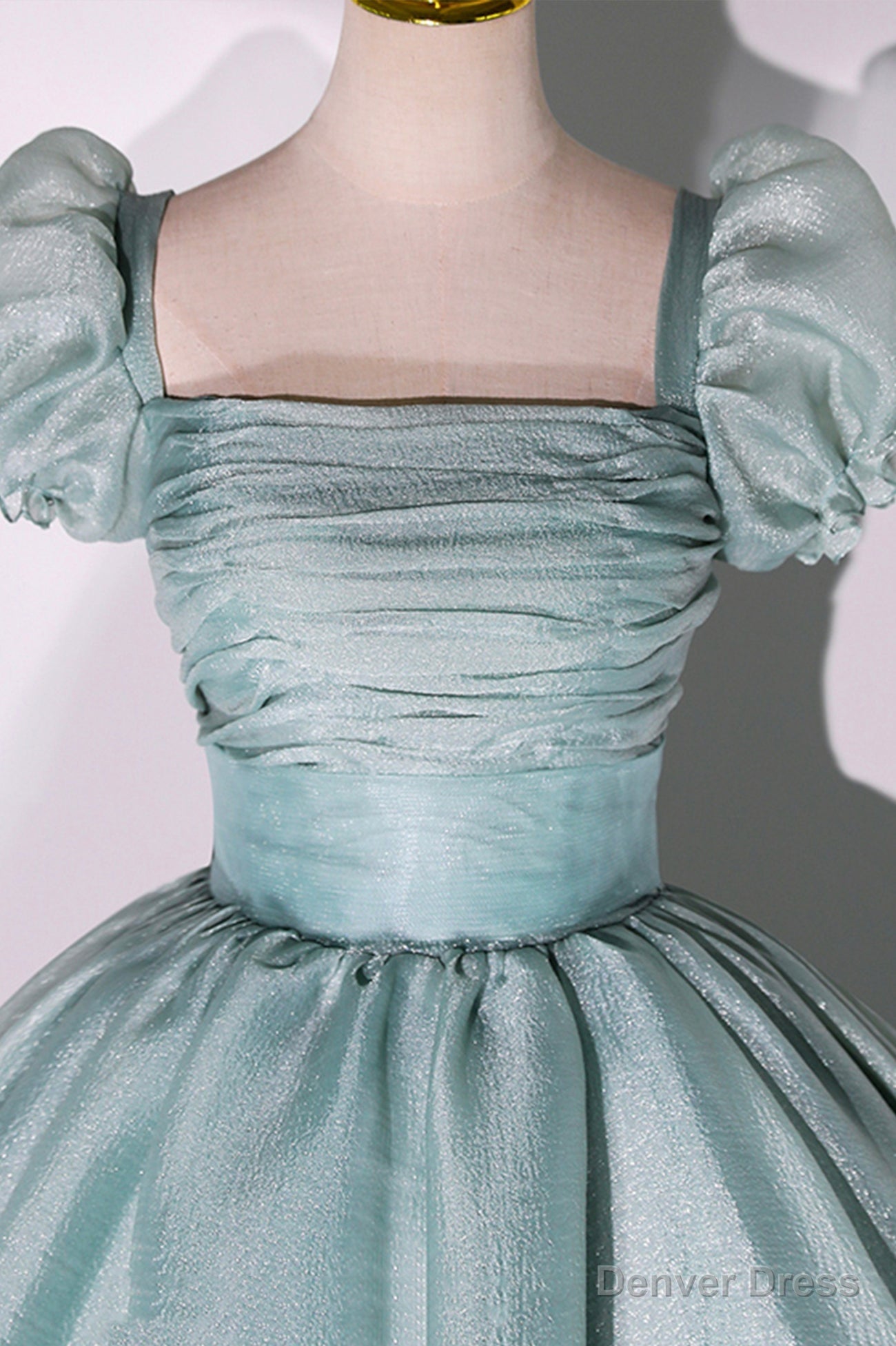 Green Tulle Long A-Line Prom Dress, Cute Short Sleeve Evening Party Dress Secondary image