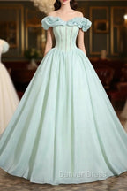 Green Tulle Long A-Line Prom Dresses, Lovely Off The Shoulder Evening Party Dresses