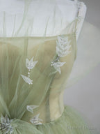 Green Tulle Long Prom Dress, A Line Green Prom Long Prom Dresses