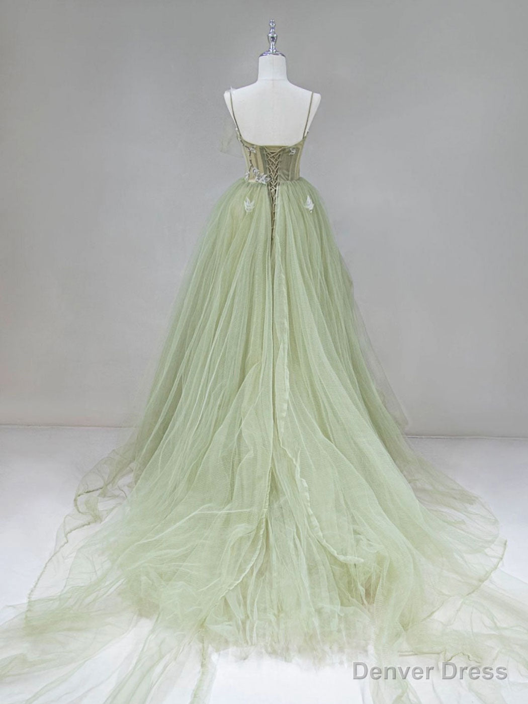 Green Tulle Long Prom Dress, A Line Green Prom Long Prom Dresses