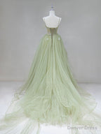 Green Tulle Long Prom Dress,  A-Line Green Formal Long Evening Dress
