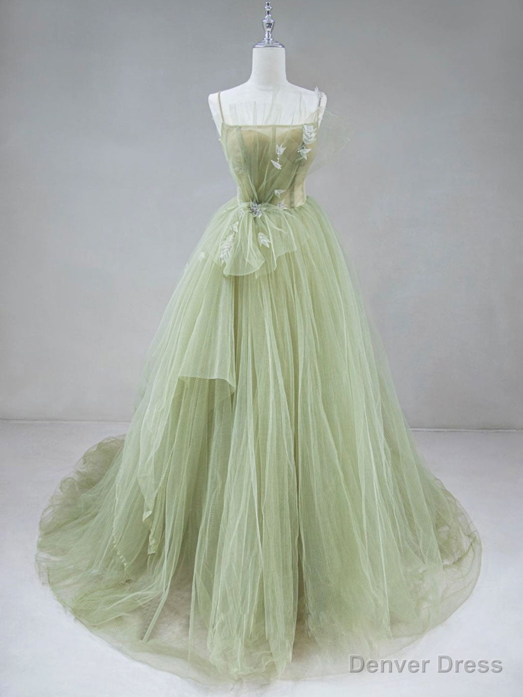Green Tulle Long Prom Dress, A Line Green Prom Long Prom Dresses