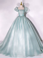 Green Tulle Long Prom Dress, A Line Tulle Prom Dresses