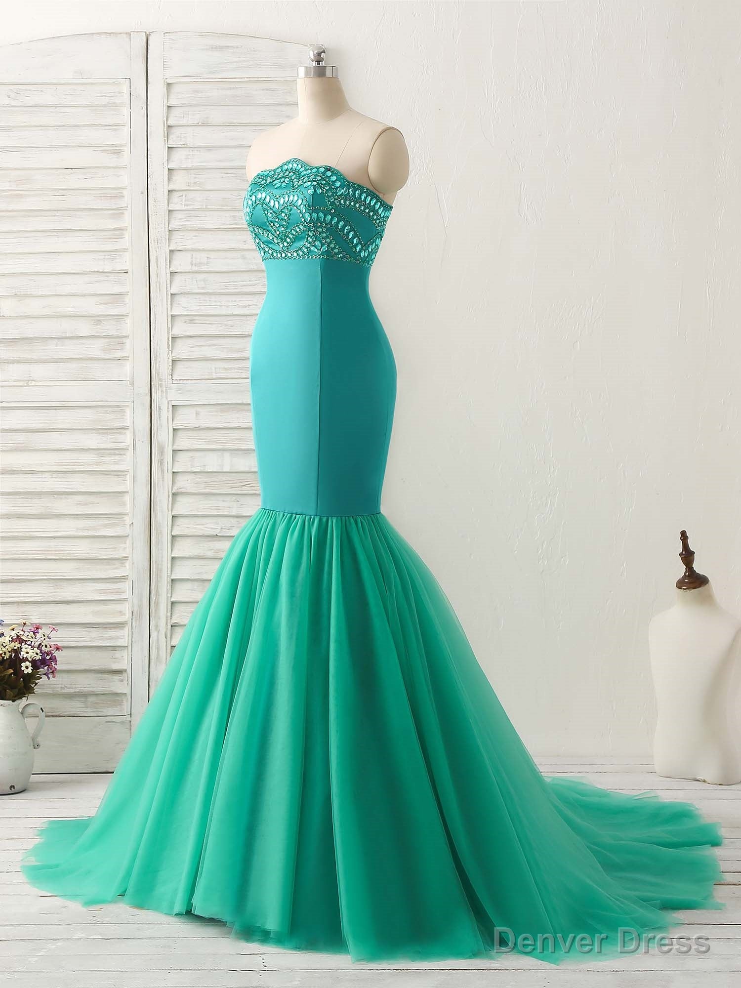 Green Tulle Mermaid Long Prom Dress Green Evening Dress Secondary image
