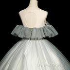 Green Tulle Off Shoulder Ball Gowns Beaded Sweet 16 Dress, Green Tulle Prom Dresses