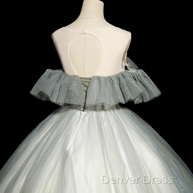 Green Tulle Off Shoulder Ball Gowns Beaded Sweet 16 Dress, Green Tulle Prom Dresses