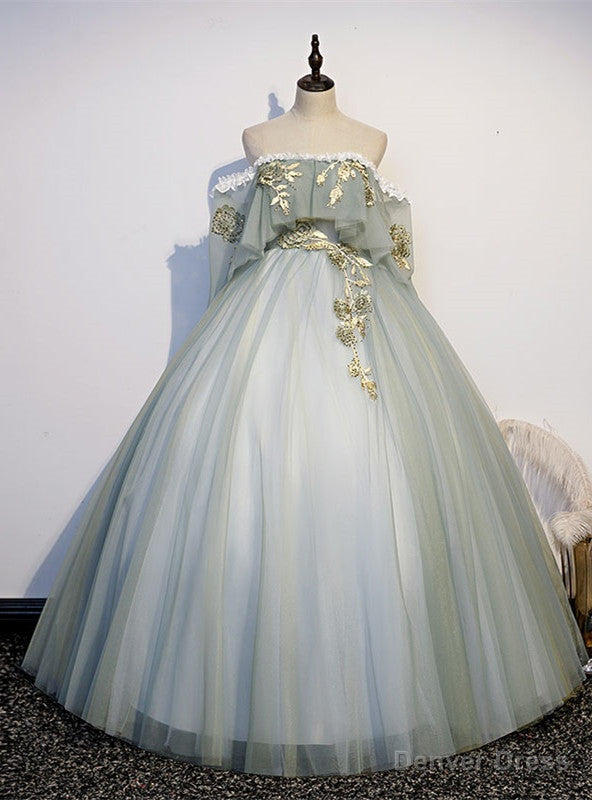 Green Tulle off the Shoulder Appliques Beading Quinceanera Dress Main image