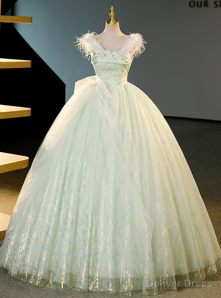 Green Tulle Off the Shoulder Feather Quinceanera Dress Main image