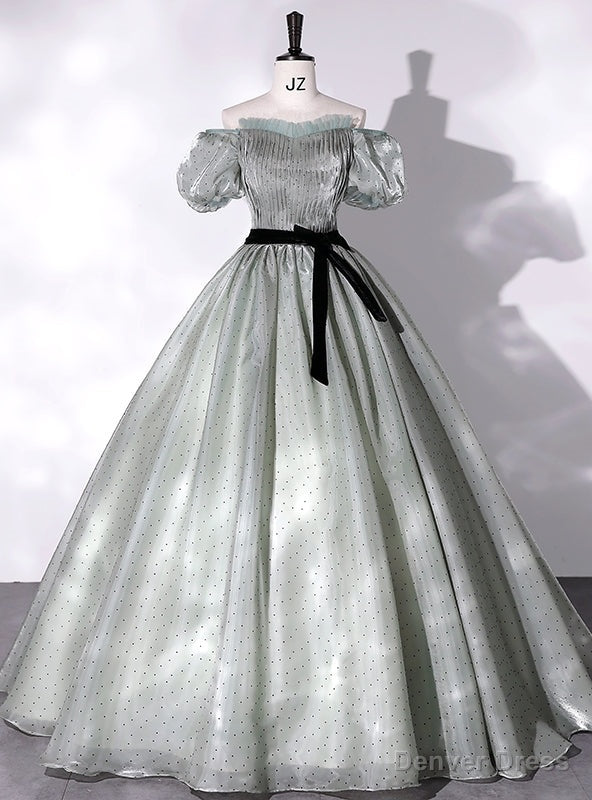 Green Tulle Off the Shoulder Puff Sleeve Quinceanera Dress Main image