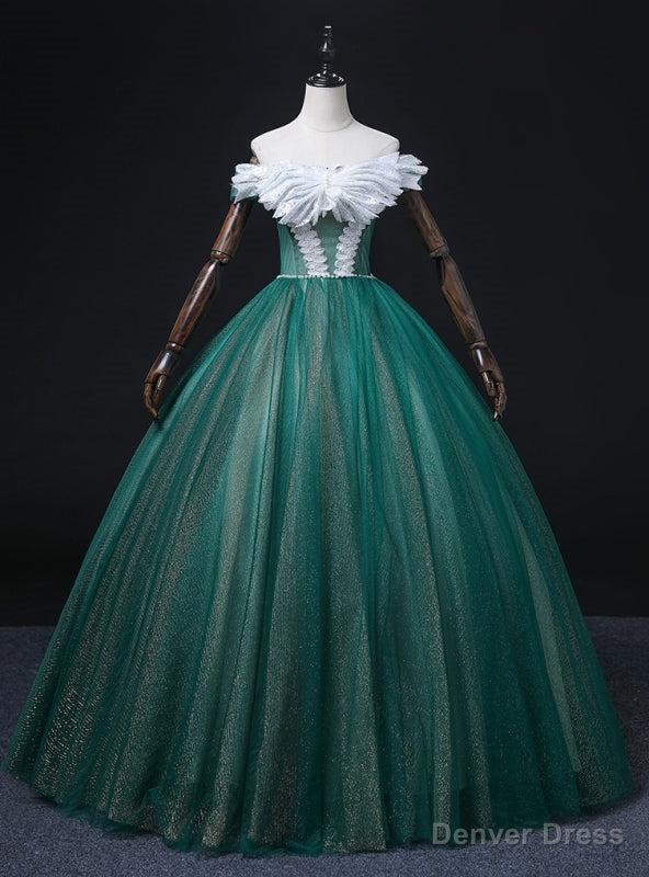 Green Tulle Off the Shoulder Sequins Pearls Quinceanera Dress Main image