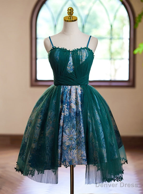 Green Tulle Print Spaghetti Straps Homecoming Dresses Main image