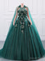Green Tulle Sequins 3D Flower Lace Quinceanera Dress