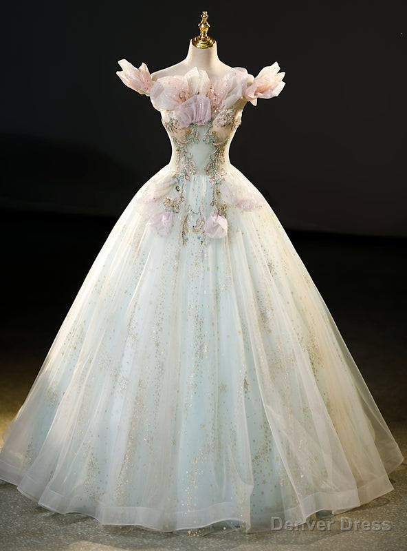 Green Tulle Sequins Beading Off the Shoulder Quinceanera Dress Main image