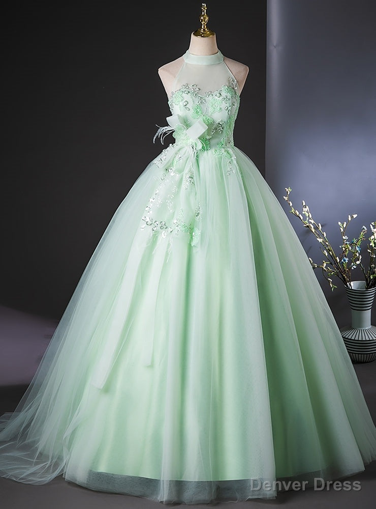 Green Tulle Sequins Halter Quinceanera Dress Main image