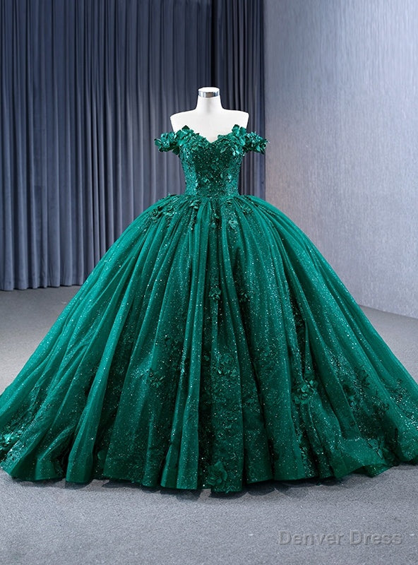 Green Tulle Sequins Off the Shoulder Appliques Prom Dress Main image