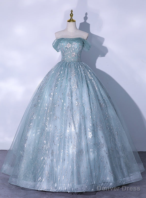 Green Tulle Sequins Off the Shoulder Quinceanera Dress Main image