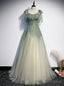 Green Tulle Sequins Spaghetti Straps Prom Dresses