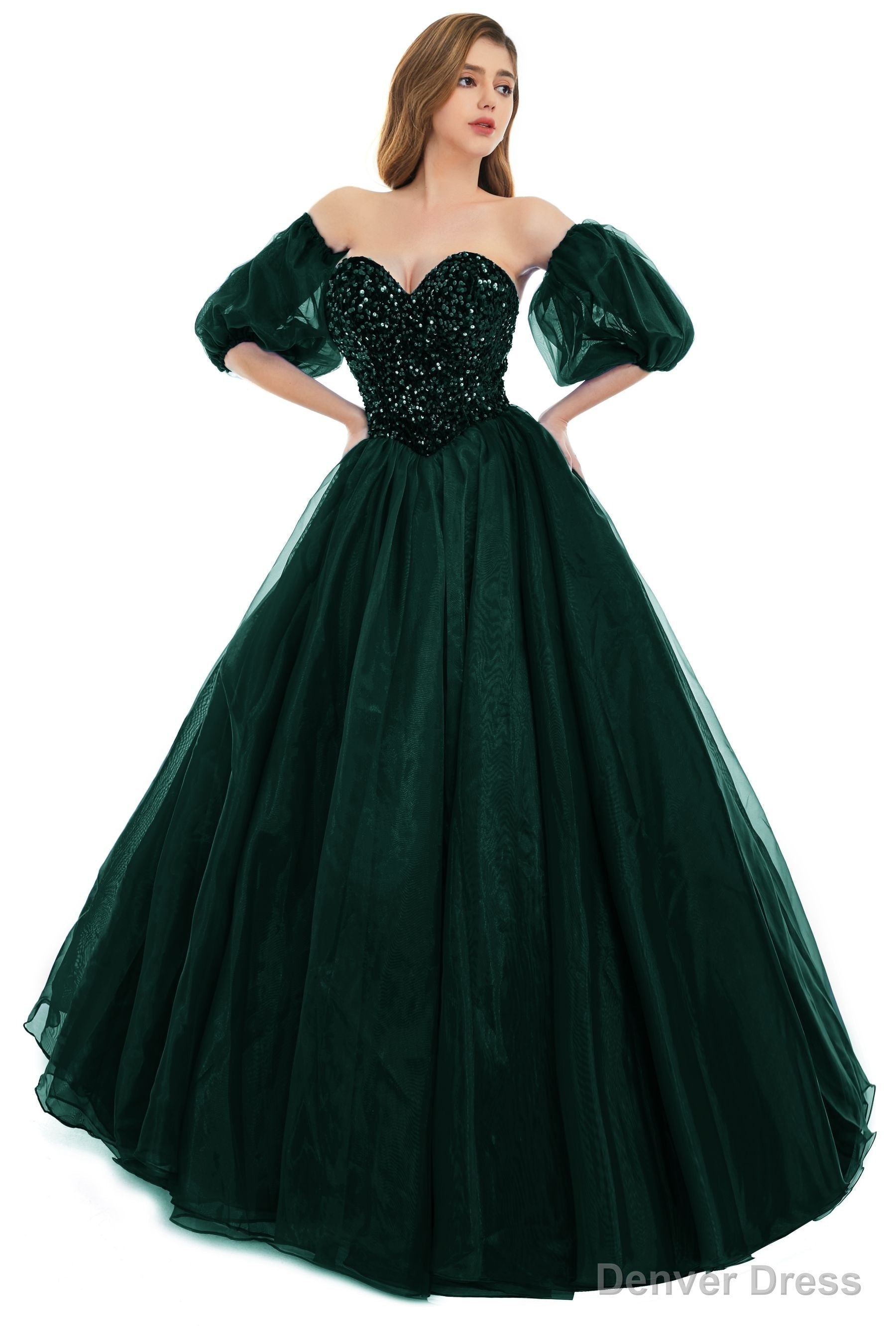 Green Tulle Sequins Sweetheart Prom Dresses Spaghetti Straps Evening Quinceanera Dresses