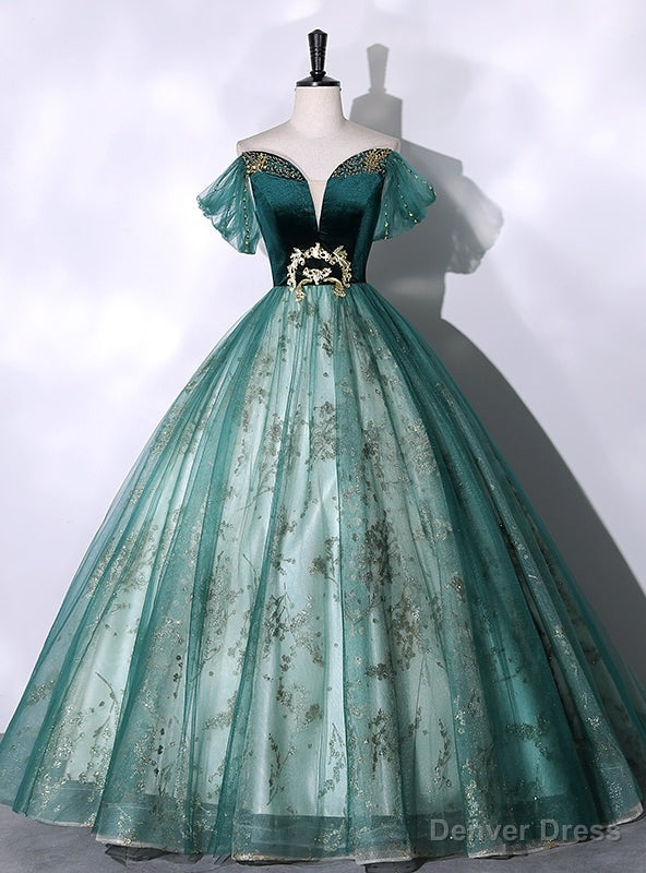 Green Tulle Sequins Velvet Beading Quinceanera Dress Main image