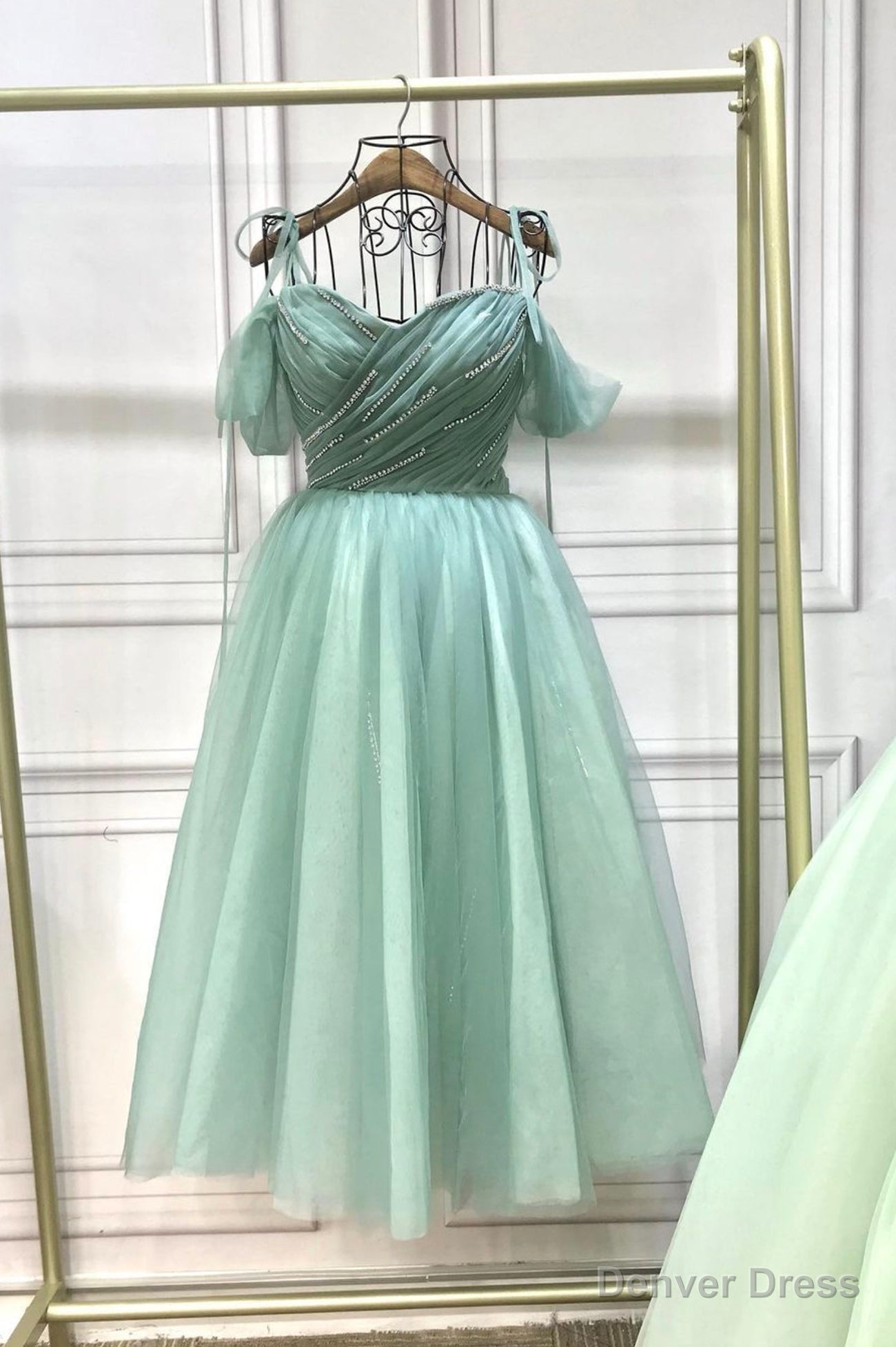 Green Tulle Short A Line Prom Dress, Cute A Line Homecoming Prom Dresses