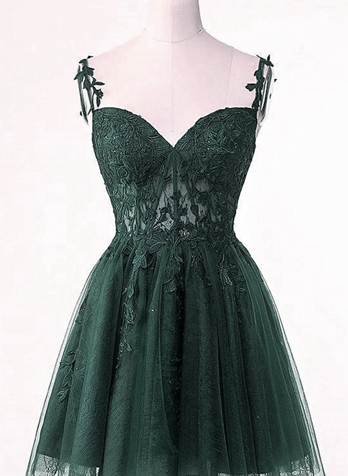 Green Tulle Short Prom Dress Homecoming Dress, Green Tulle With Lace Prom Dresses
