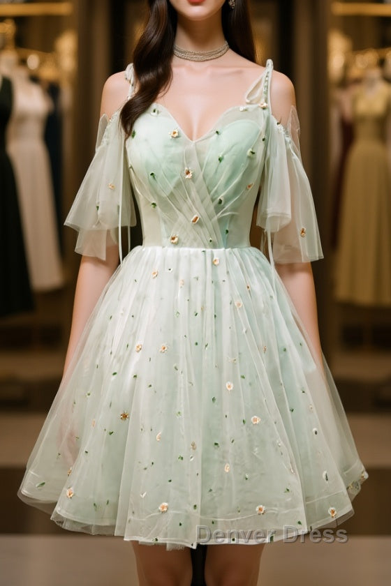 Green tulle short prom Dress, green tulle homecoming Dresses