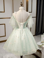 Green tulle short prom Dress, green tulle homecoming Dresses