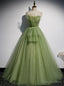 Green Tulle Spaghetti Straps Beading Prom Dresses
