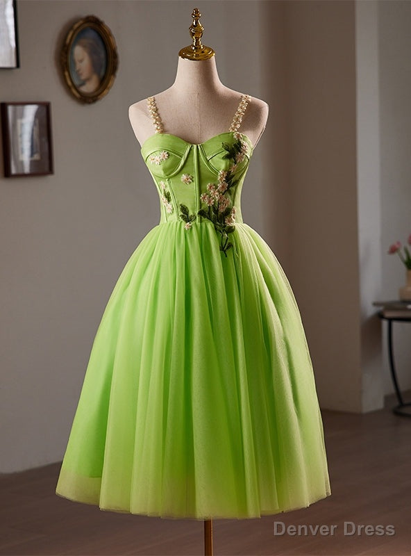 Green Tulle Straps Appliques Homecoming Dresses Main image