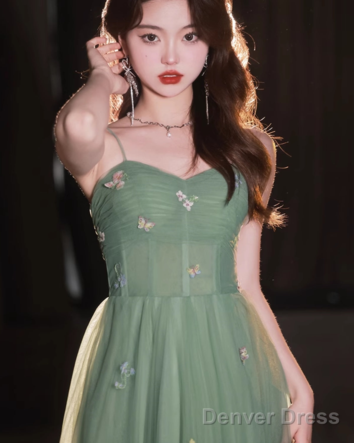 Green Tulle Straps Sweetheart Long Formal Dress, Light Green A-Line Prom Dress Secondary image