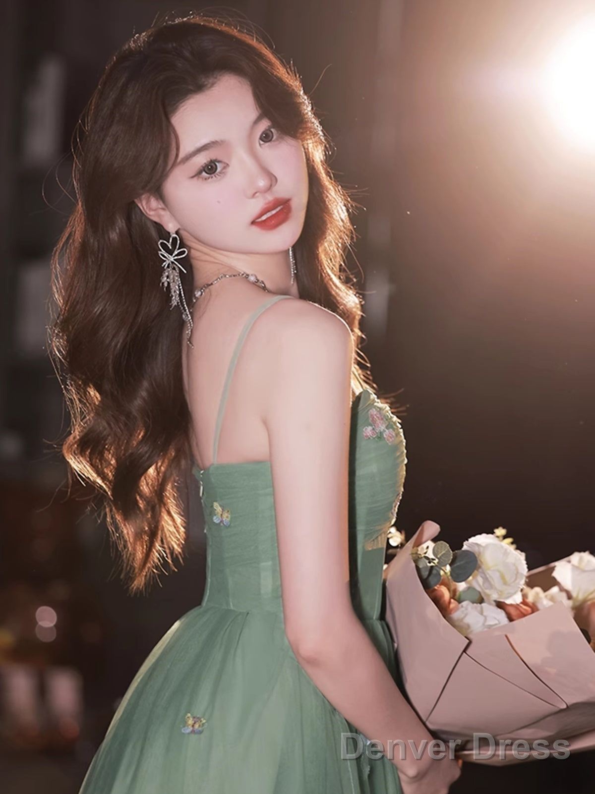 Green Tulle Straps Sweetheart Long Formal Dress, Light Green A-Line Prom Dress