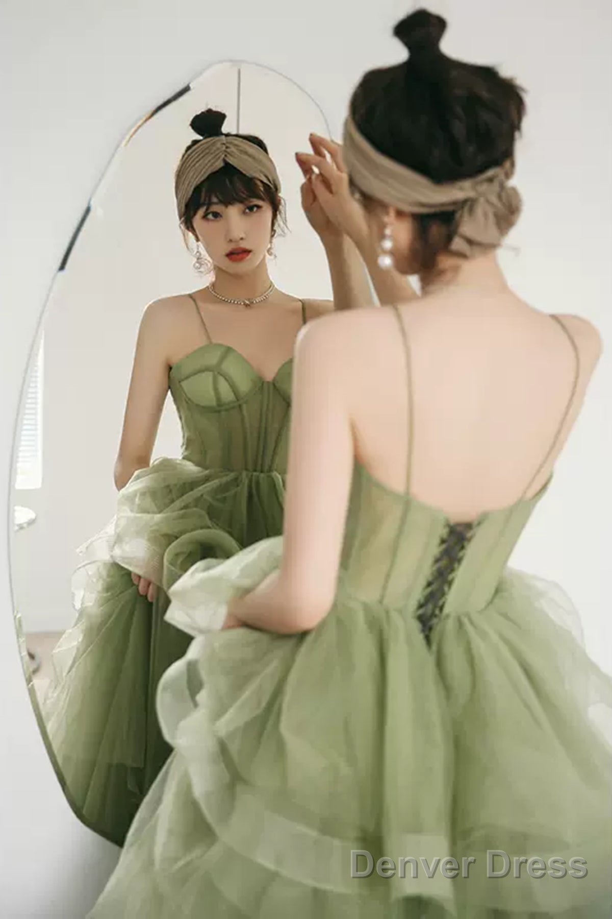 Green Tulle Sweetheart Long Formal Dress, Green Low Back Prom Dress Secondary image
