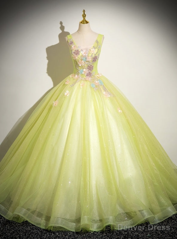 Green Tulle V-neck Appliques Quinceanera Dress Main image