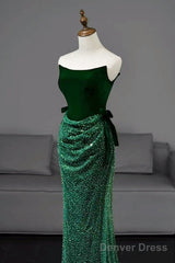 Green Tulle Velvet Long Prom Dress, Green Long Formal Dress