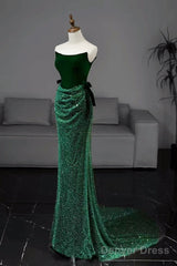 Green Tulle Velvet Long Prom Dress, Green Long Formal Dress
