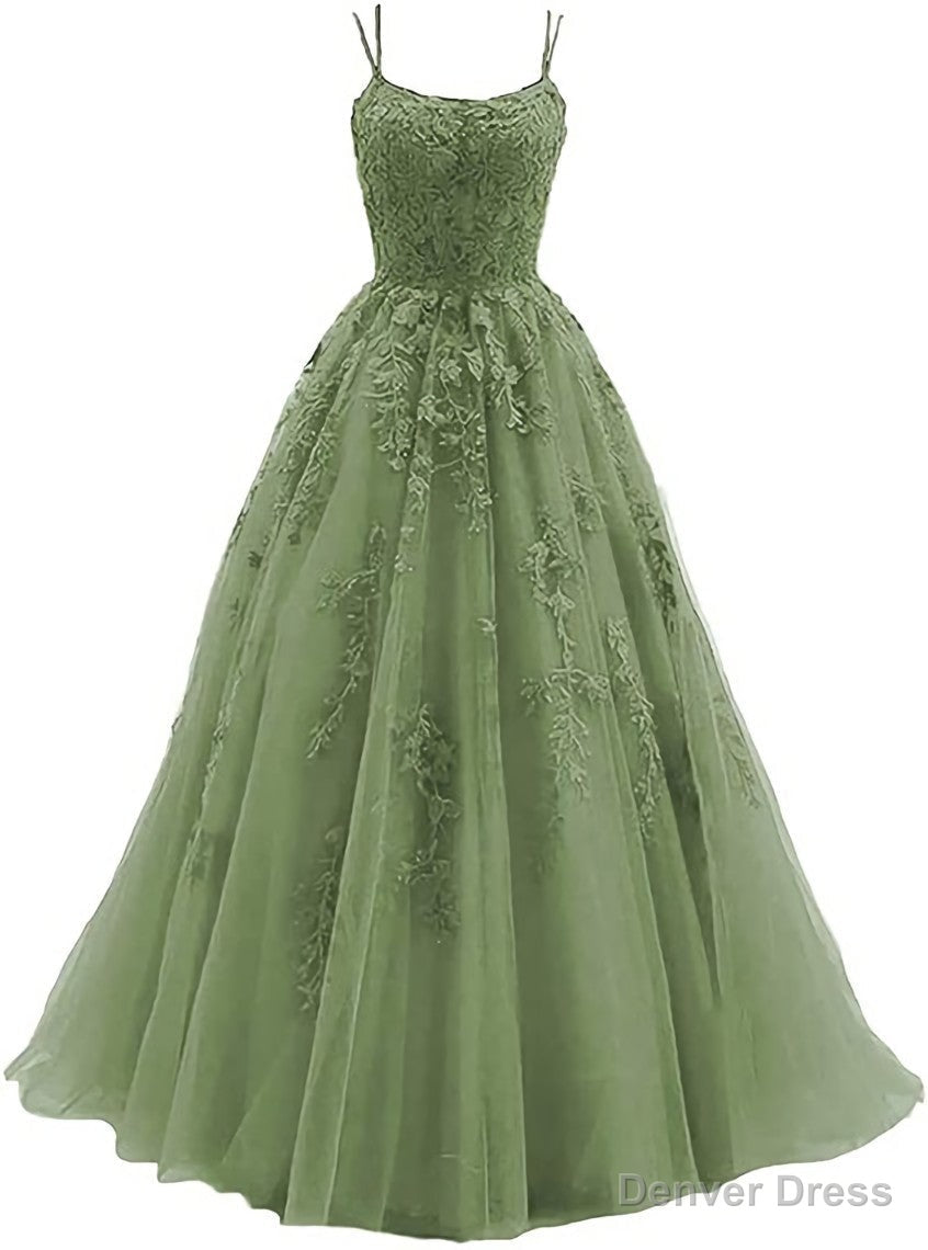 Green Tulle with Lace Applique Formal Gown, Green Evening Prom Dress
