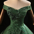 Green Tulle with Lace Applique Long Prom Dress, Green Sweet 16 Dresses