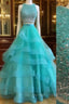 Green Two Pieces Sequin Long Prom Gown, Green Evening Dresses