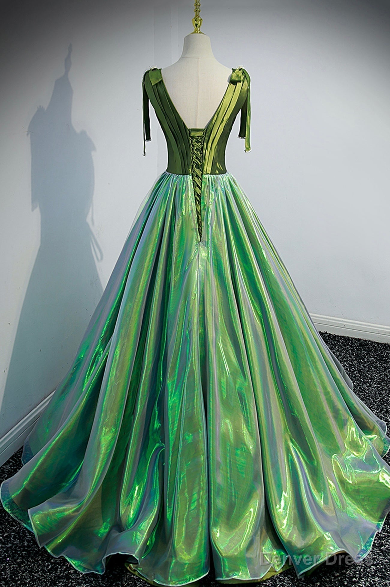 Green V Neck Long A Line Prom Dress, Simple Green Prom Dresses