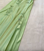 Green V-Neck Exquisite Embroidery Long Satin Ball Gowns Prom Dresses