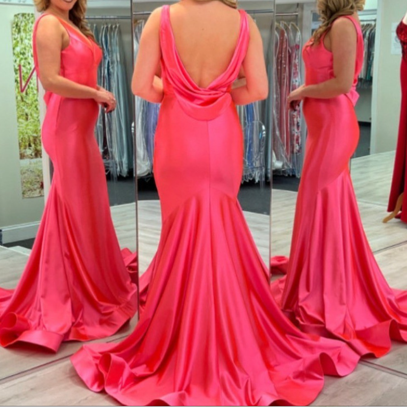 Vintage Satin V-Neck Mermaid Elegant Long Prom Dress Prom Dress